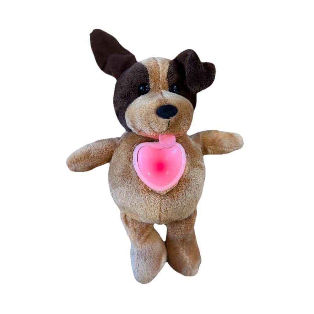 K&M 2005 Plush Stuffed Toy Dog Plush Puppy Light Up Red Heart On Belly